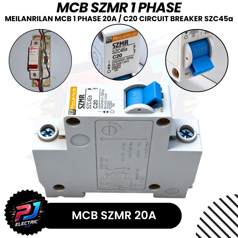 MCB SZMR 20A C20 Circuit Breaker 1 Phase 20 Ampere MeiLanRiLan Pemutus Arus Listrik 1P 20A SZMR Orig