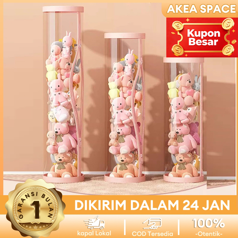 Ember Boneka Ritsleting Kotak penyimpanan multifungsi Transparan Tabung Storage Doll Storage Bucket/