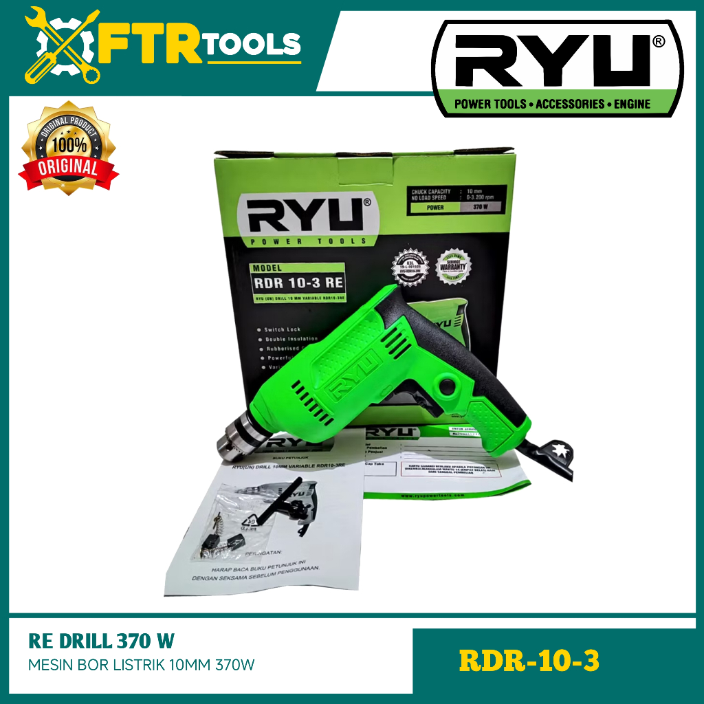 Mesin Bor Listrik Besi Kayu Baja Ringan Gypsum 10 MM Bolak Balik RDR 10-3 RE ORINAL RYU