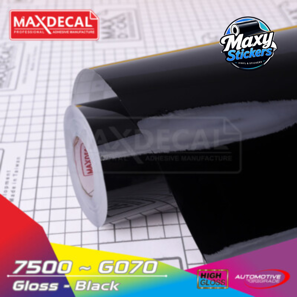 Sticker MAXDECAL 7500 G070 Gloss Black Hitam Glossy Kertas Skotlet Original 45cm x 15m