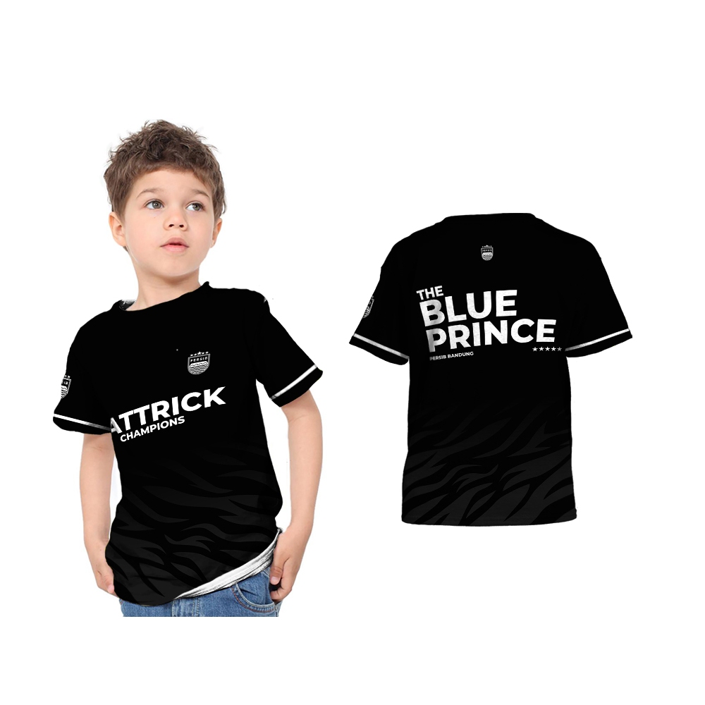 UBER SUBLIM - Baju Kaos Jersey Anak PERSIB BANDUNG THE BLUE PRINCE Hitam Custom Full Print