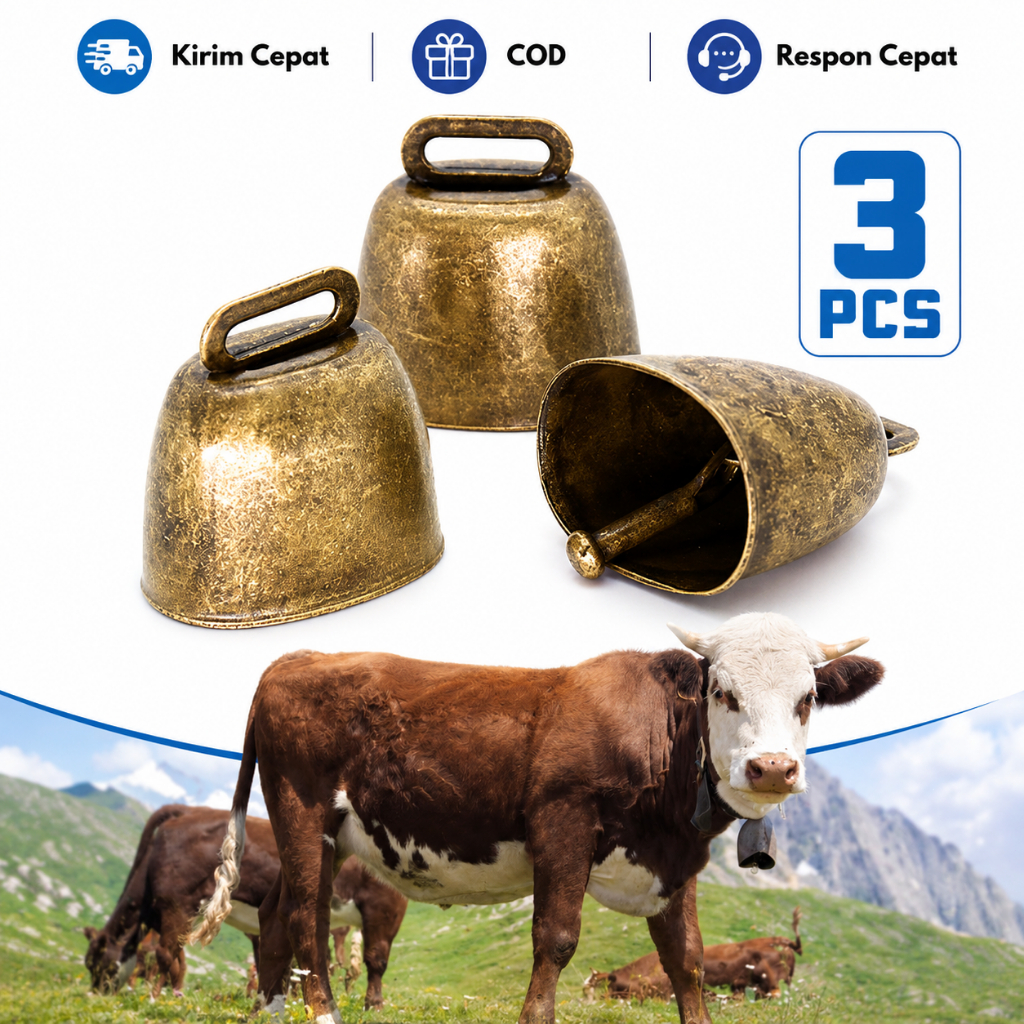 Bel Sapi 3pcs Klontongan Sapi Bunyi Keras Lonceng Sapi Besar Lonceng Kalung Sapi Lonceng Kambing