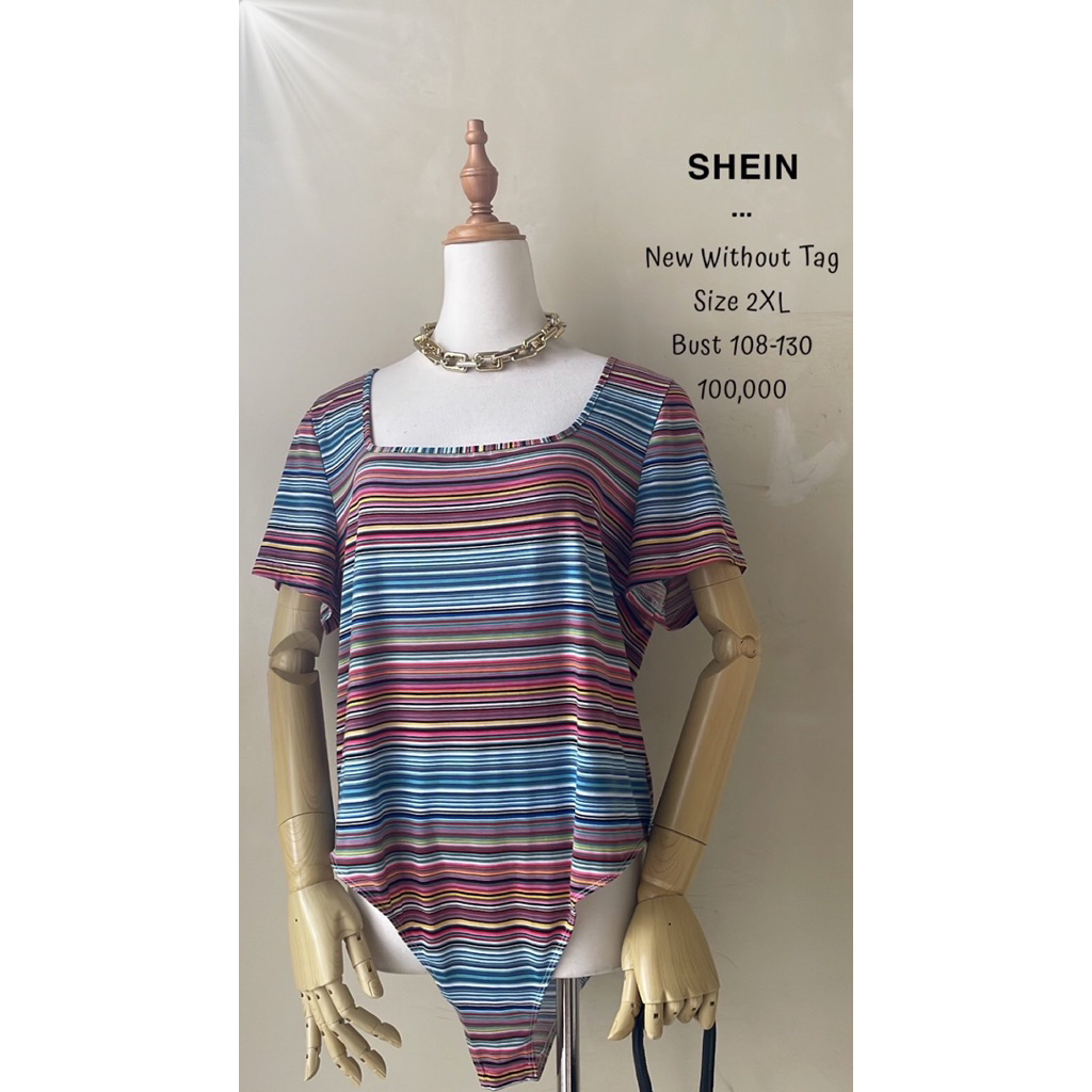 Bodysuit kaos tshirt rainbow motif garis warna warni bigsize jumbo plus size baru new jual rugi mura