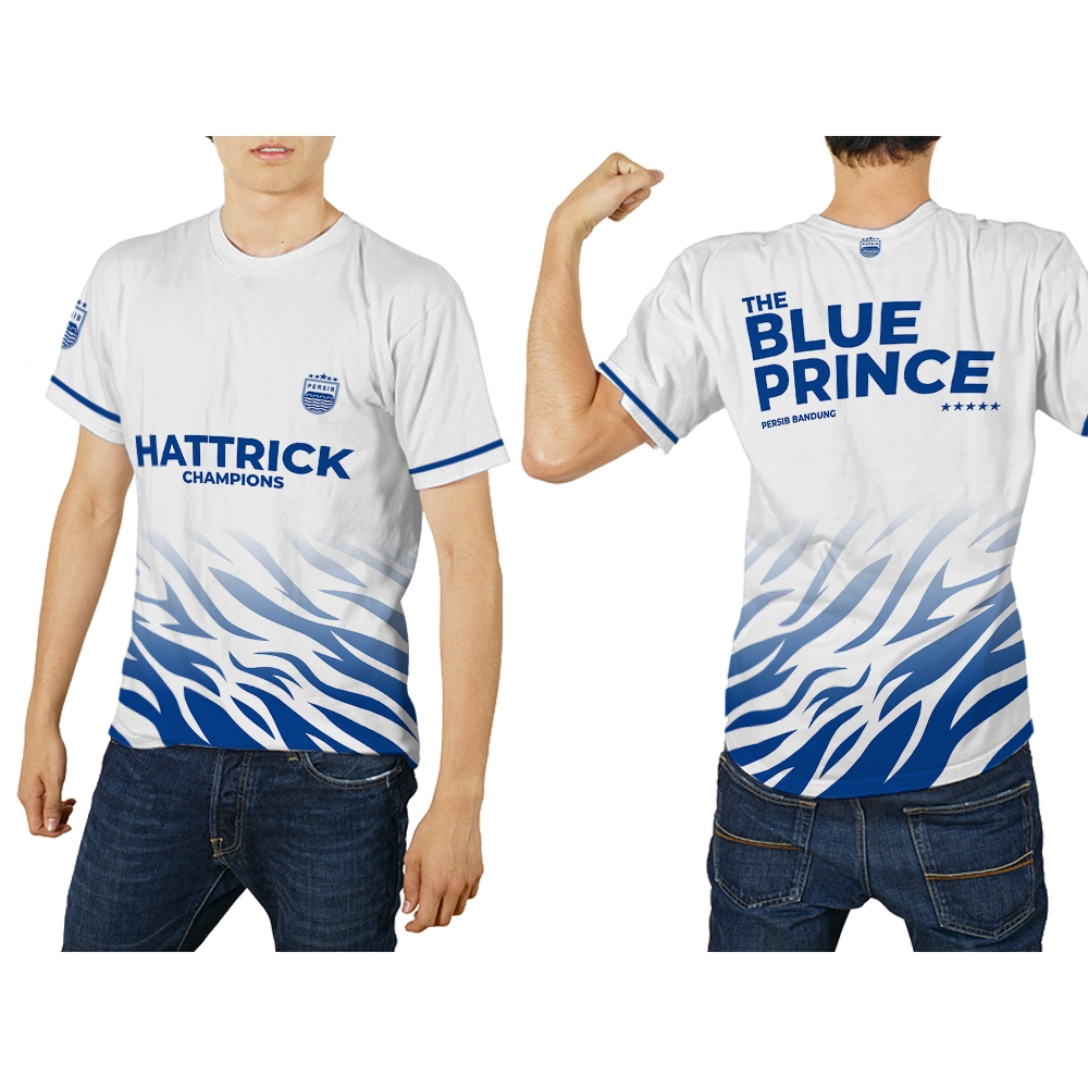 UBER SUBLIM - Baju Pria dan Wanita Kaos T-Shirt Jersey PERSIB BANDUNG THE BLUE PRINCE  Putih Custom 