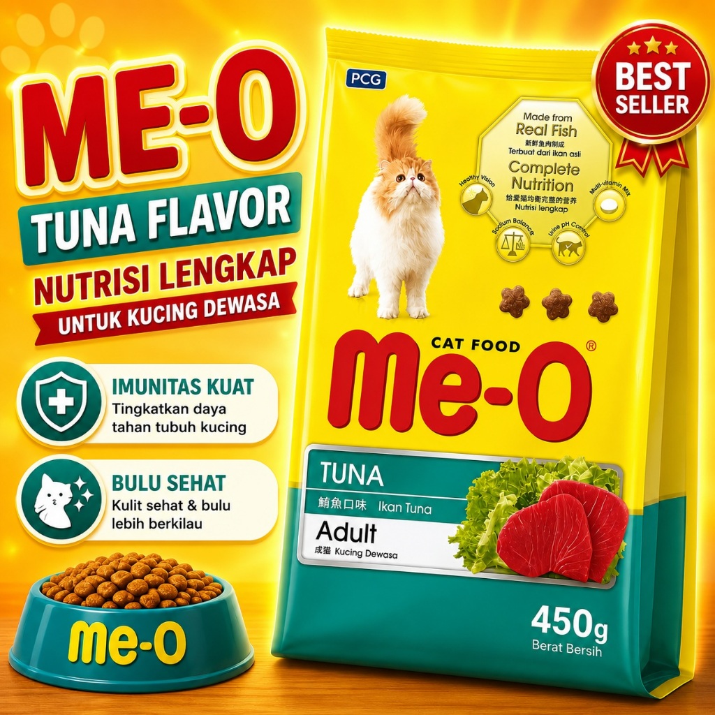 Me-O Cat Food Adult Tuna & Salmon | Makanan Kucing Premium dari Ikan Asli | Dry Food Kucing Sehat