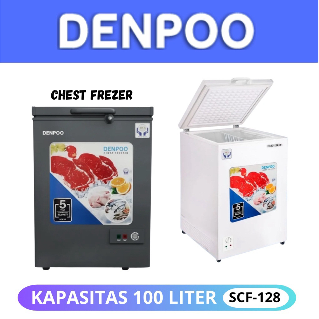 Freezer Box 100 Liter Denpoo SCF 128 CG - Kapasitas Besar, Efisien Energi, Mudah Dipindahkan