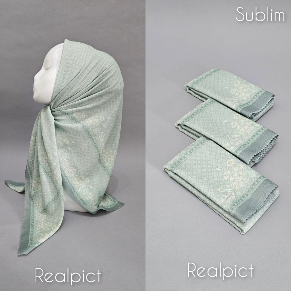 KERUDUNG SEGI EMPAT VOAL MOTIF BUNGA KECIL HIJAU MINT