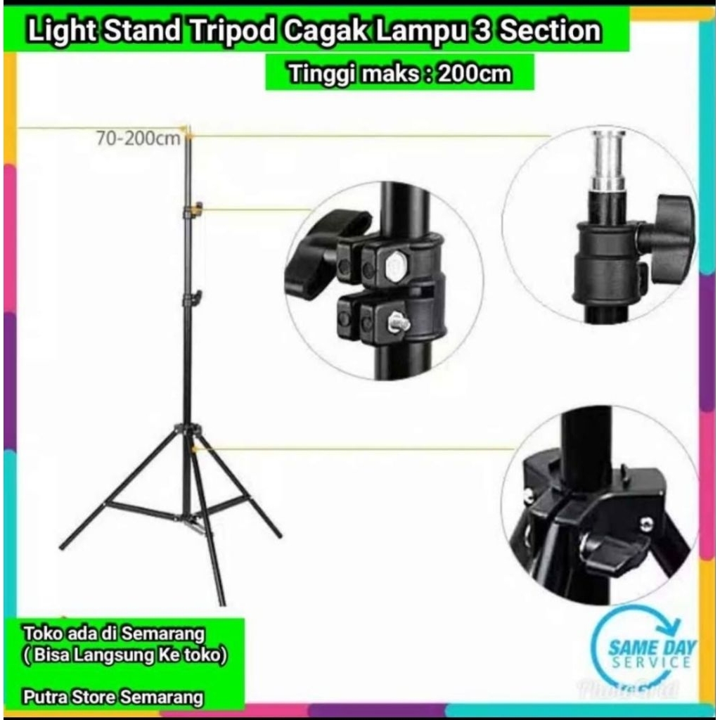 Light Stand Tripod Lampu 3 Section Tinggi 200Cm stand lampu 2 meter maks