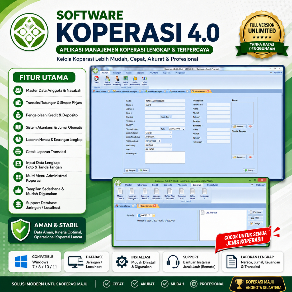 software koperasi 4.0 Aplikasi Simpan Pinjam  & Akuntansi Lengkap