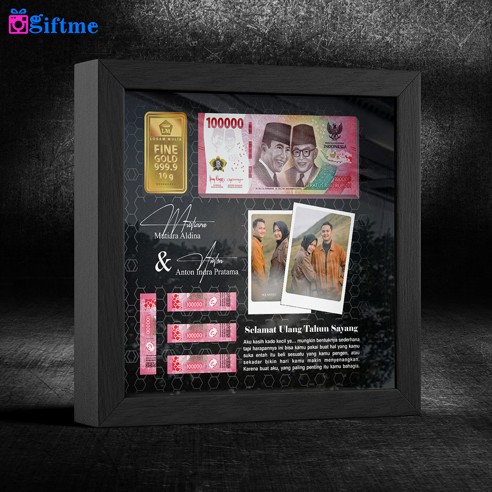 GIFTME Kado Ulang Tahun Cewek - Money Frame Custom Foto & Logam Mulia - Hadiah Anniversary