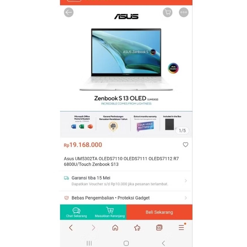 laptop asus zenbook um5302t ryzen 7 6800u with radeon graphics ram 16gb ssd 1 tb touchscreen 1323