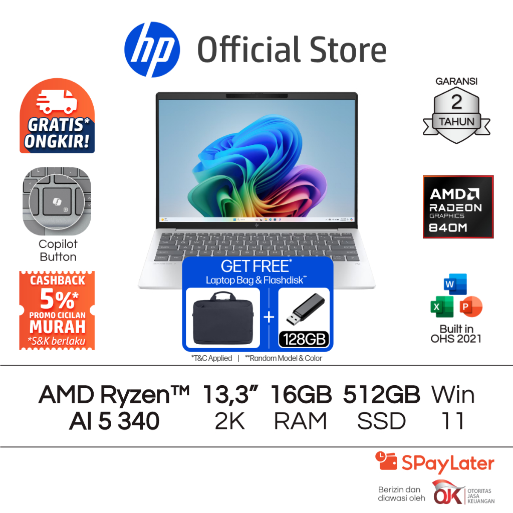 Laptop HP Pavilion Aero - OmniBook 7 Aero [NEW] AMD Ryzen 5 Radeon 16GB RAM 512GB SSD Silver / Blue 