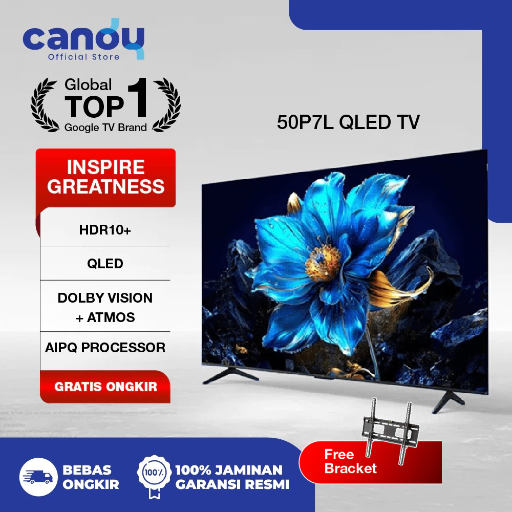 TCL Smart Google TV 50" Premium QLED 4K ONKYO 2.0CH - Dolby Vision & Atmos 50P7L