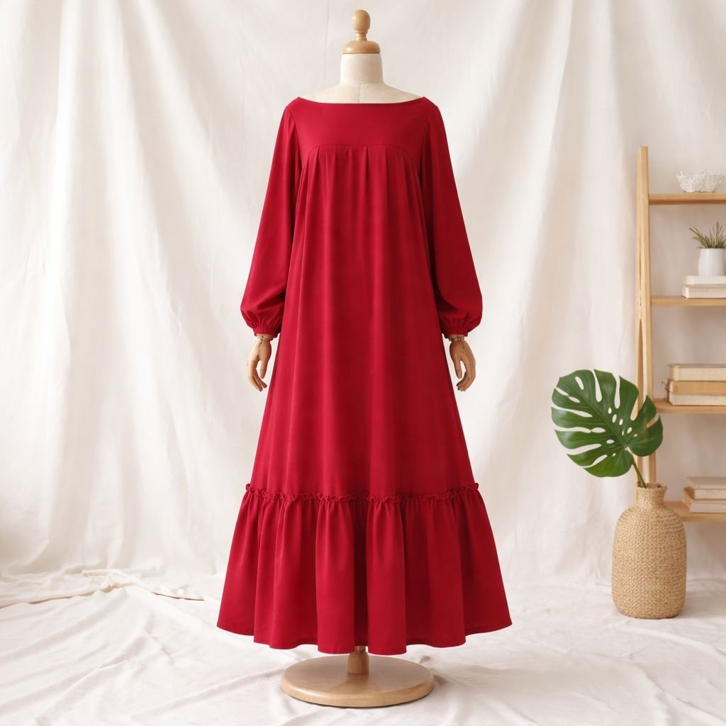 Gamis Crincle Airflow Merah Jumbo Gamis Wanita