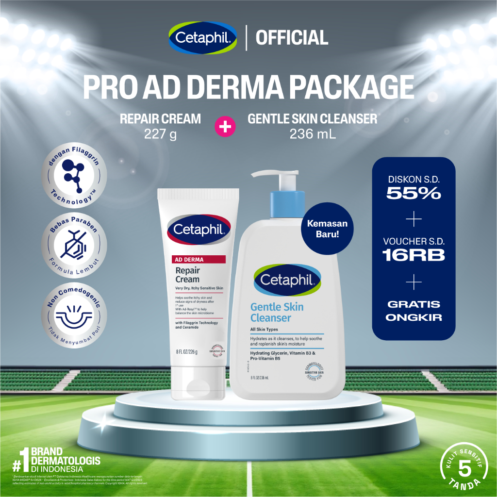 Cetaphil Gentle Skin Cleanser 250ML + Pro AD Derma Repair Cream 227G