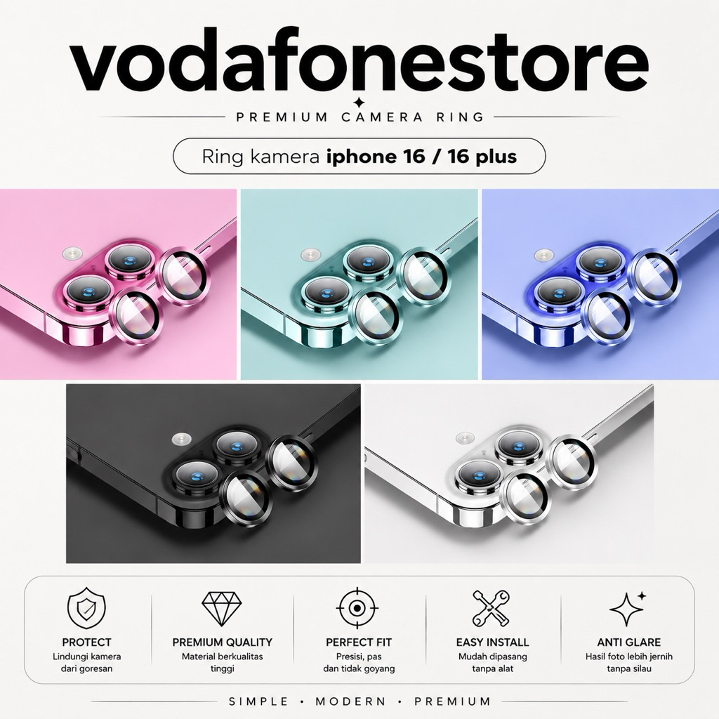 IPHONE 16 / 16 PLUS Ring Pelindung Kamera 1 SET 2 PCS Tempered Kamera Belakang Protector Anti Lecet 