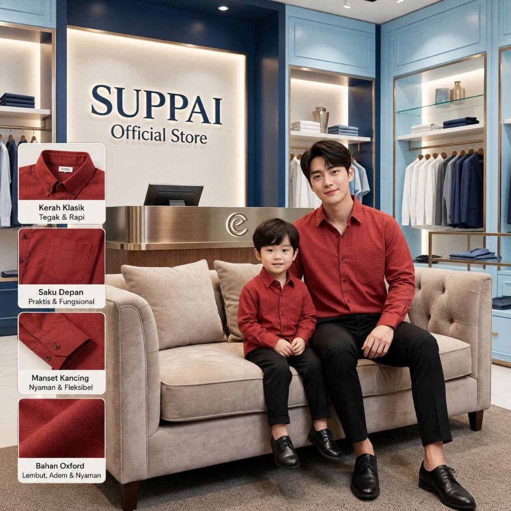 Suppai - Merah Bata Kemeja Panjang Couple Ayah Dan Anak Laki-Laki
