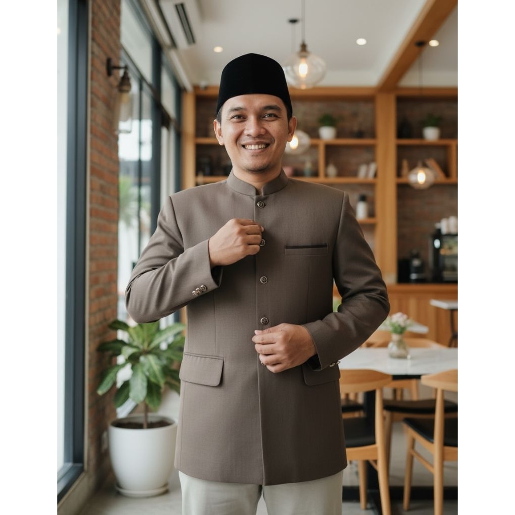 Jasko Coklat Milo variasi Lis Saku tutup Jas Koko Pria Dewasa by Jasco Tasik Brand Busana Muslim