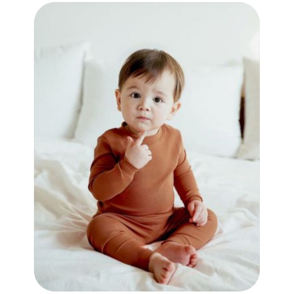 Baju Tidur Polos Anak Laki Lengan Panjang Neck + Celana Oneset