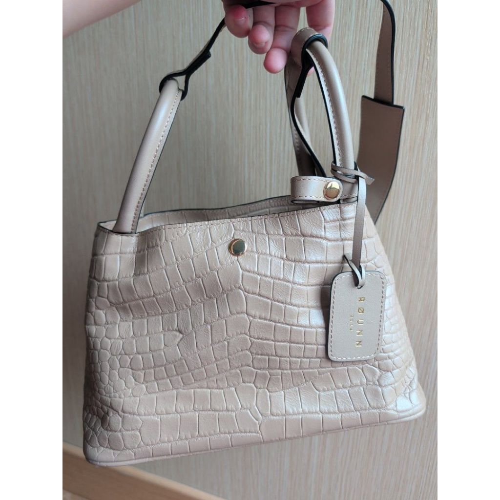 [Preloved] Tas Lokal Rounn Bag Julia 26 Croco Embossed Italian Leather Tas Kulit Asli Kulas Genuine 