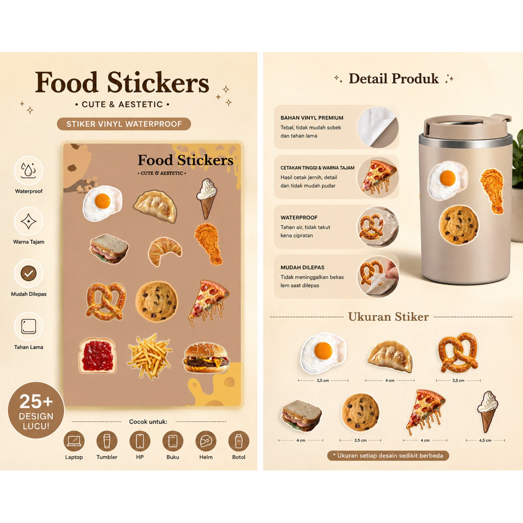 Stiker Makanan Aesthetic Waterproof Vinyl Cute Food Sticker