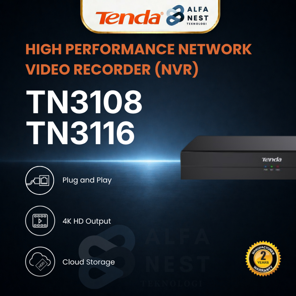 TENDA NVR 8 Channel / 16 Channel Smart NON POE 10TB
