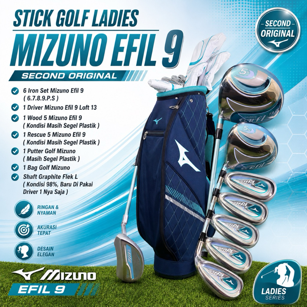 Stick Golf Ladies Mizuno Efil 9 Shaft Graphite Flek Ladies Second Original Fullset Bag Golf