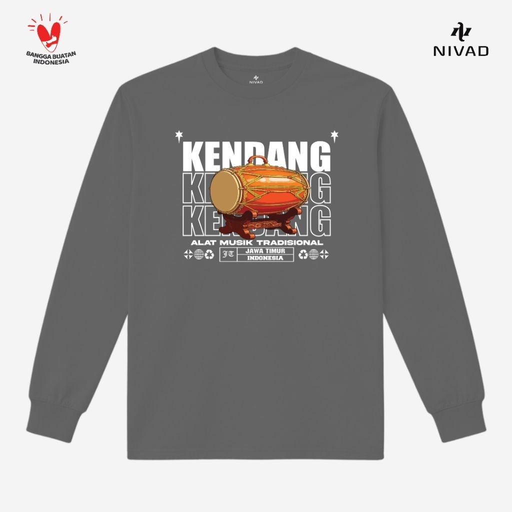 Nivad Kaos Baju Lengan Panjang Alat Musik Tradisional Jawa Timur Kendang