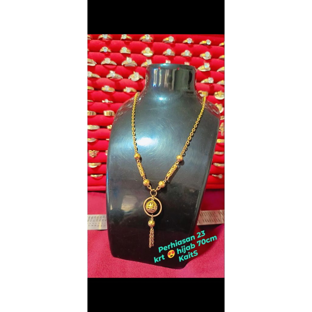 kalung hijab panjang 70cm perhiasan 23 krt titanium asli berlapis emas 23 kait s