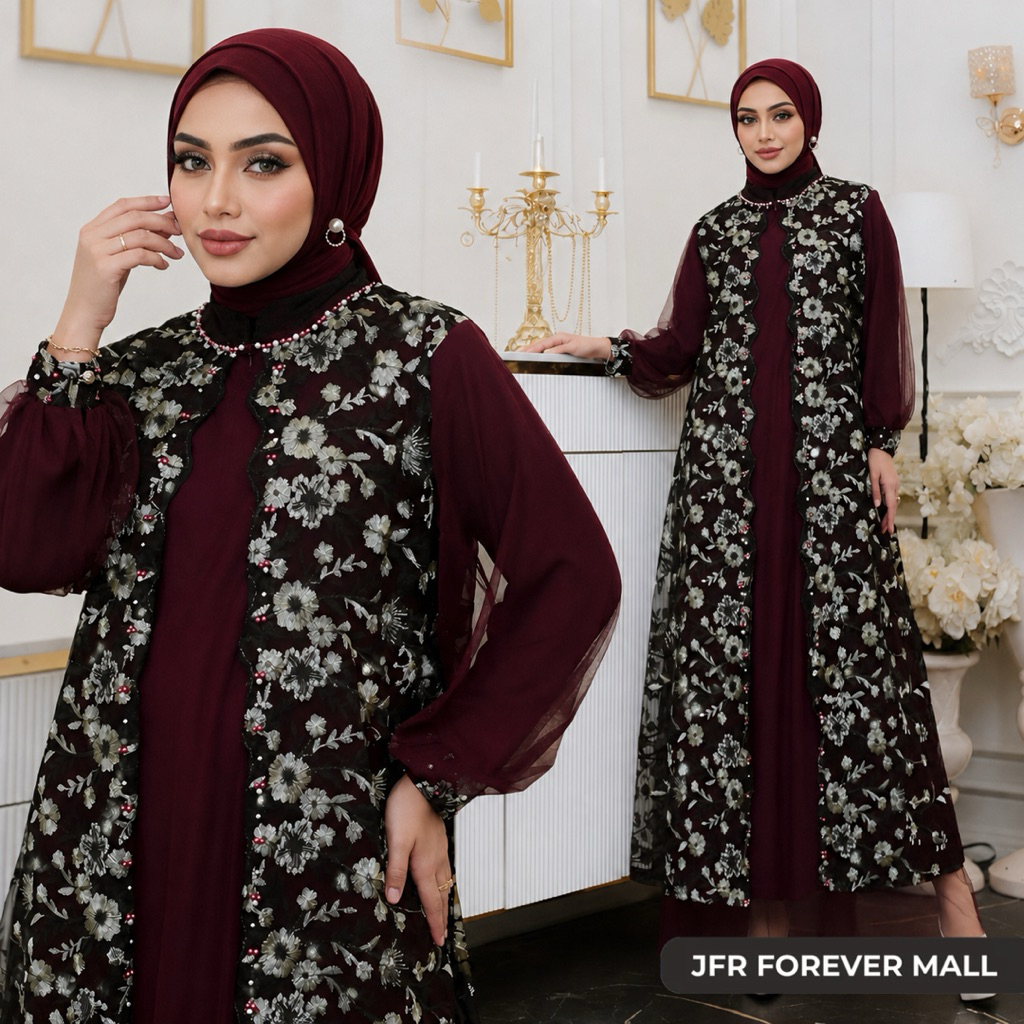 JFR FOREVER MALL - Gamis Tile Mahira 07165 Jumbo LD 120 140 | Gamis Kondangan Mewah Premium Glamor