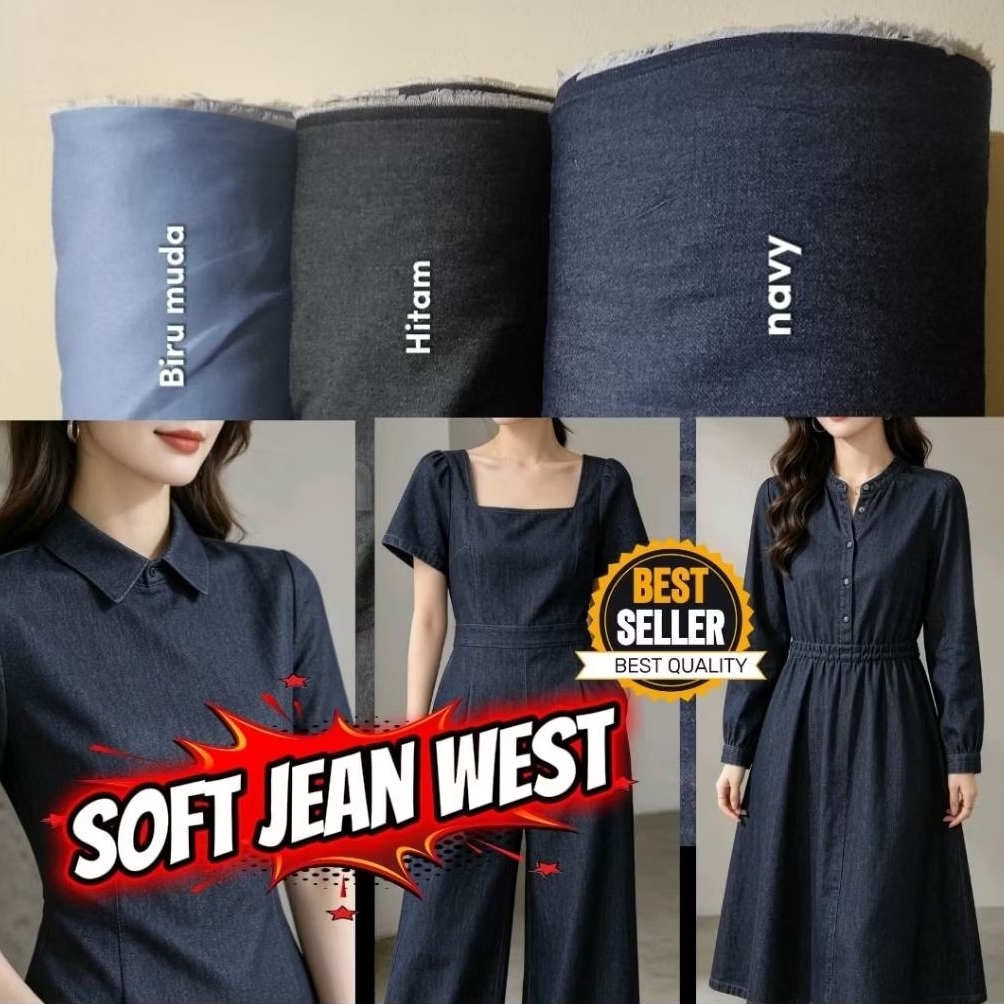 Kain SOFT JEANS Denim NAVY 5 oz  Grade A Bahan Kemeja, Blouse, Dress, Gamis, Tunik, kulot, Rok, Span
