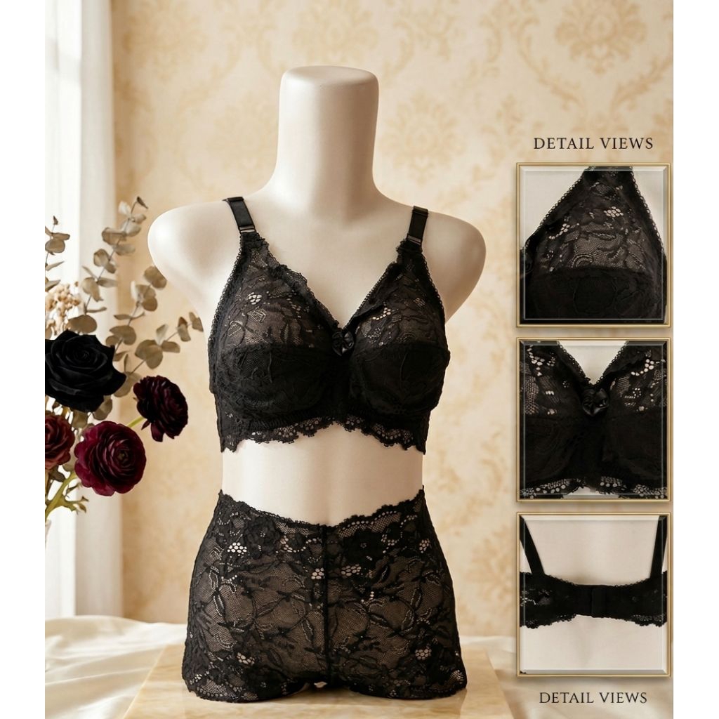 Set Lingerie Furing New Premium Bra dan CD Brokat Transparan Sexy Import - Setelan Pakaian Dalam Wan
