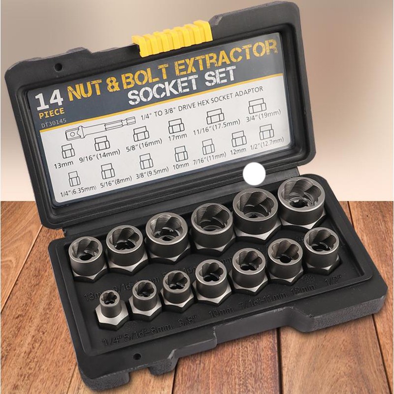 14 Pcs Screw Extractor Alat Pembuka Baut Mur Hex Rusak 8Mm-19Mm Kunci Ring Pass