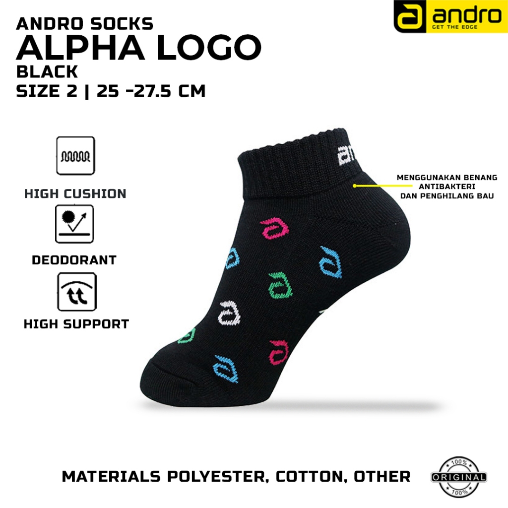 Kaos Kaki Tenis Meja Pingpong Andro ALPHA LOGO Black Original