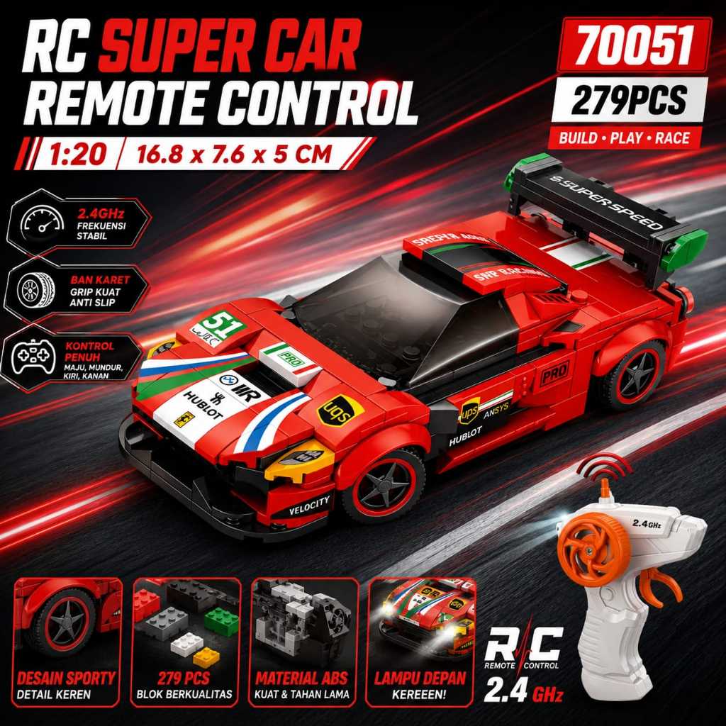 Mainan Anak RC Super Car Mobil Lego Remote Control Mengasah Kemampuan Anak Untuk Kado