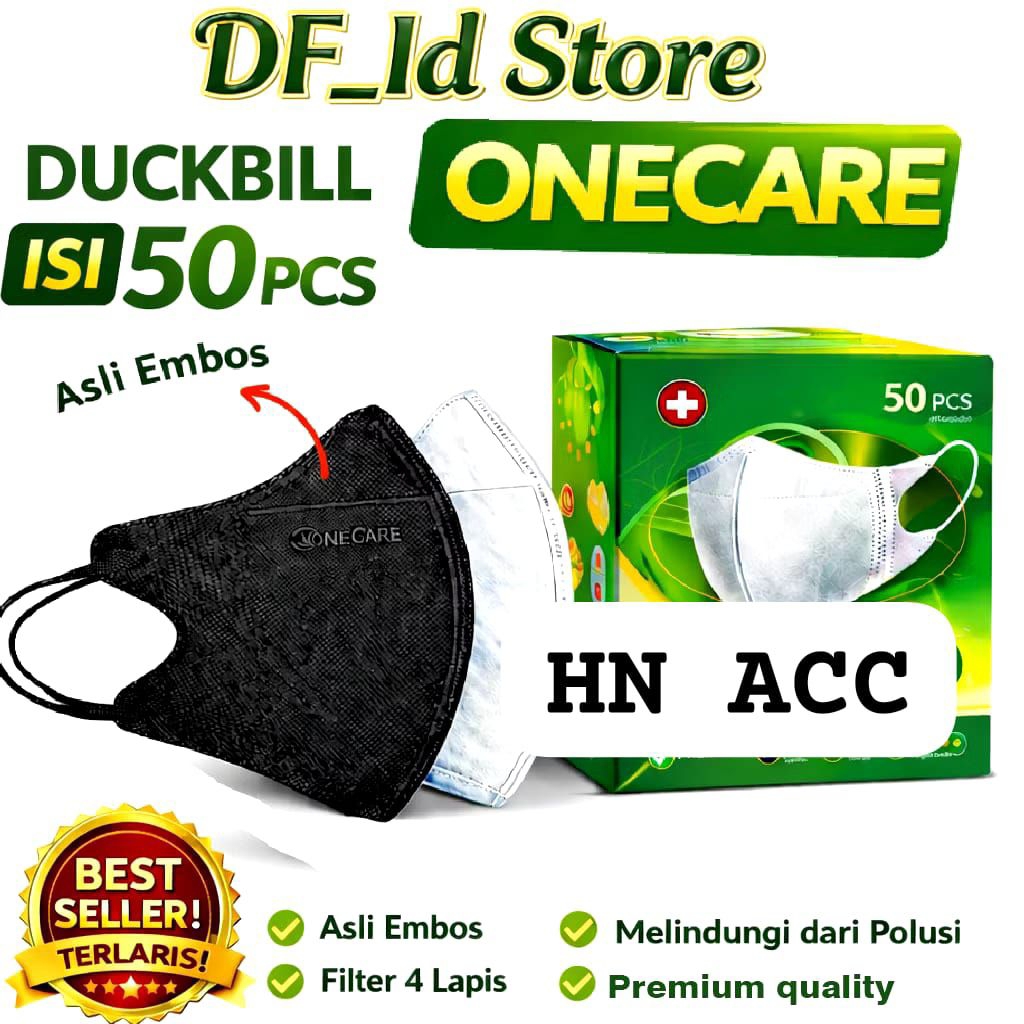 ONE CARE Masker Duckbill Garis 4 PLY isi 50 Pcs Disposable Mask Dewasa Hitam/ Putih