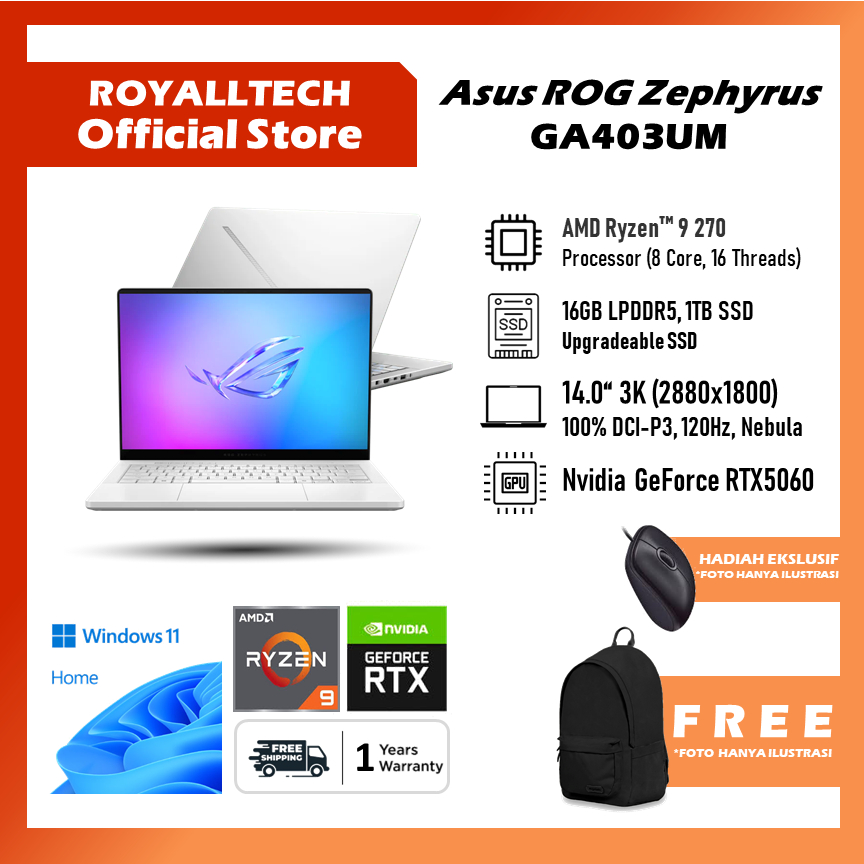 Asus ROG Zephyrus G14 Oled GA403UM AMD Ryzen 9 270 RTX5060 8GB - Ram 16GB 1TB SSD Windows 11 Home 14