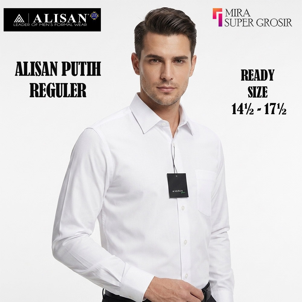 ALISAN Kemeja Pria REGULAR Lengan Panjang Original Polos Baju Atasan Kerja Cowo Formal Hem Hitam Put