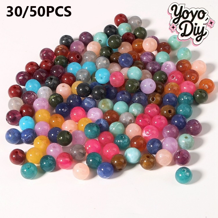 (30/50Pcs)Manik-manik Mote Bulat - 6/8mm  batu alam manik-manik longgar Manik-manik akrilik imitasi 