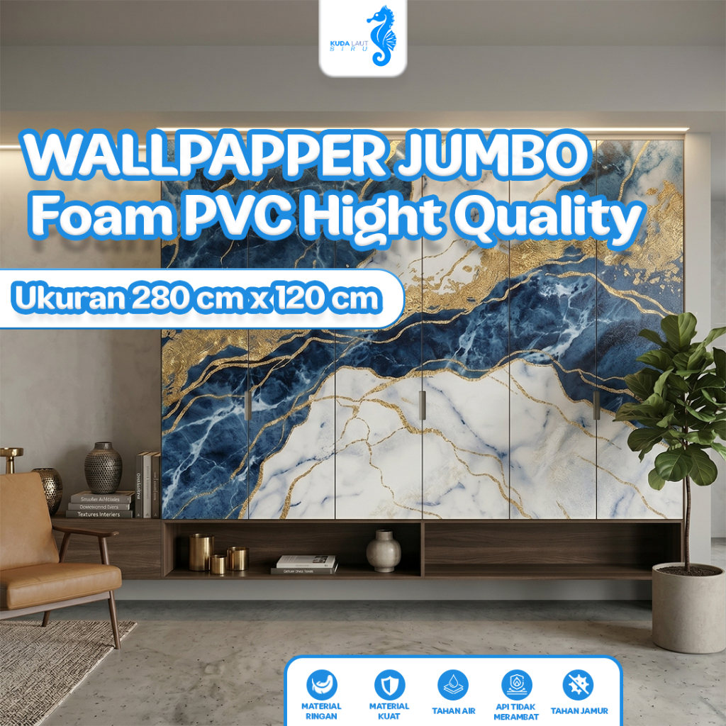 KLB - Wallpaper Dinding Motif Vinyl Marble Ukuran 120 x 280 cm Foam Roll Sticker Kamar Dekorasi