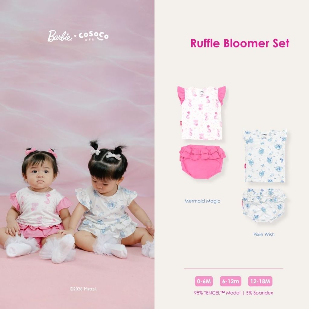 Barbie Cosoco Ruffle Bloomer Set - TENCEL™ Baju Tidur Bayi