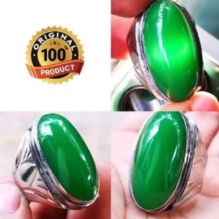 cincin batu akik hijau garut pandan ring monel