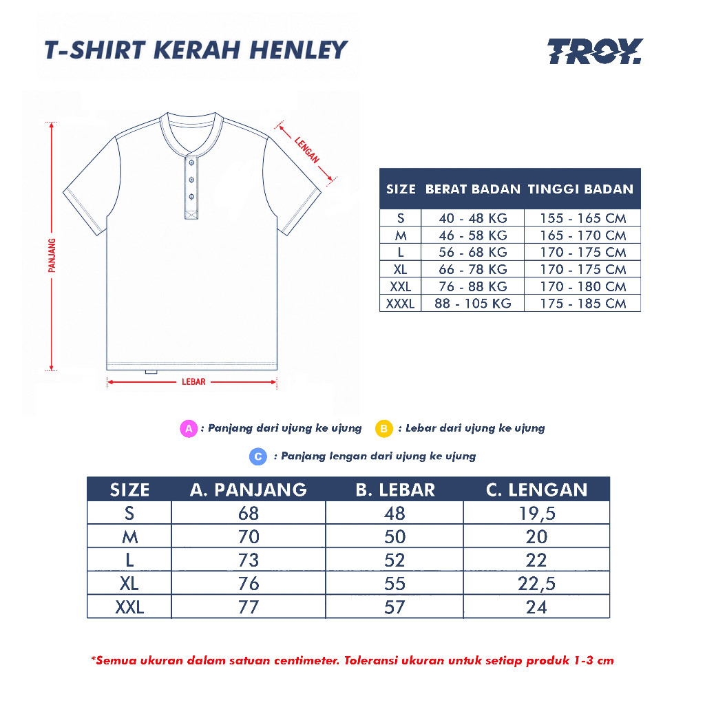 Troy Company Kaos Kerah Henley Lengan Pendek Hitam - Rettangolo Tshirt Henley Black KKD 2479