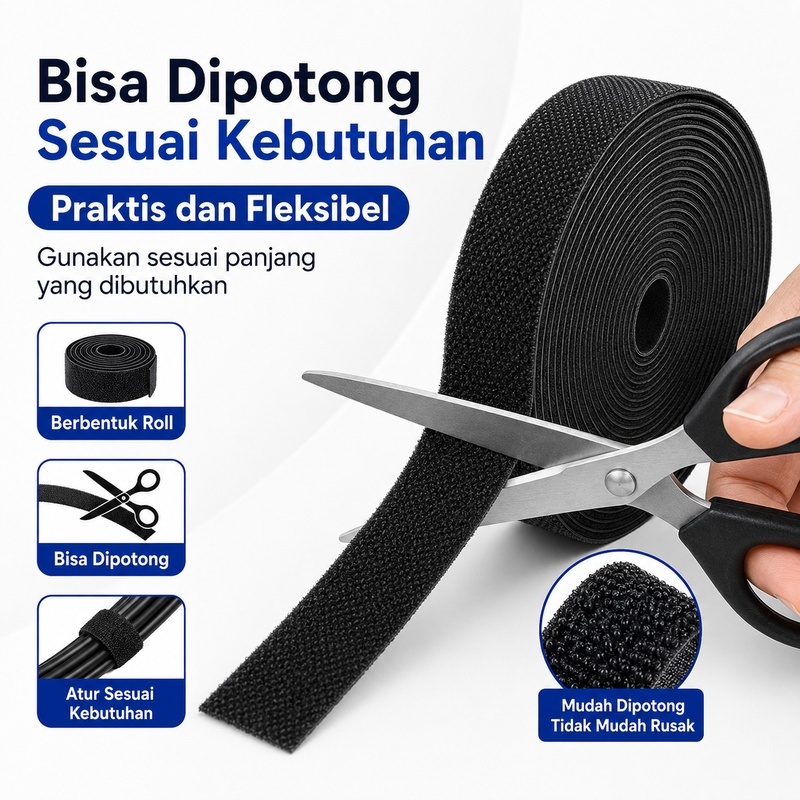 Perekat Kabel Velcro Roll 3M 5M 1CM Strap Pengikat Kabel Back to Back Reusable Tali Organizer Kabel 