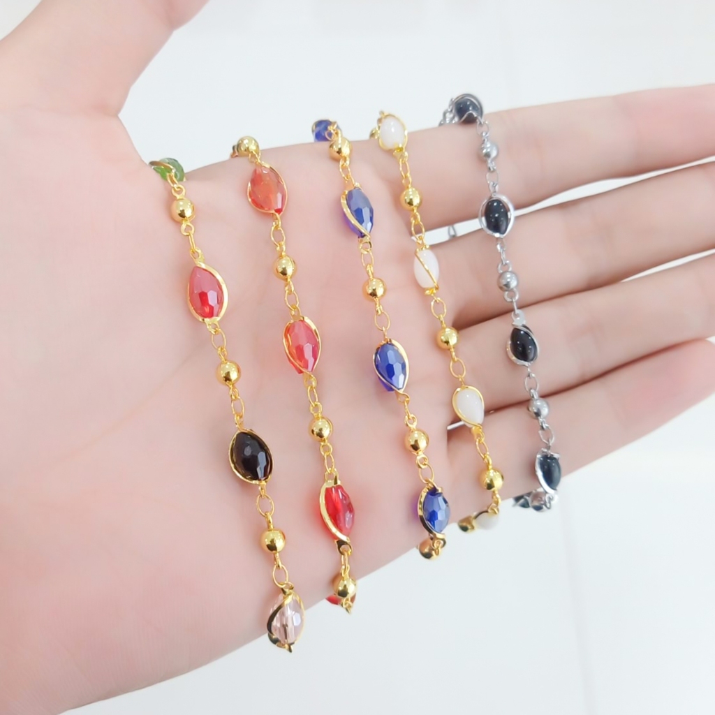 gelang rantai simple batu permata warna warni