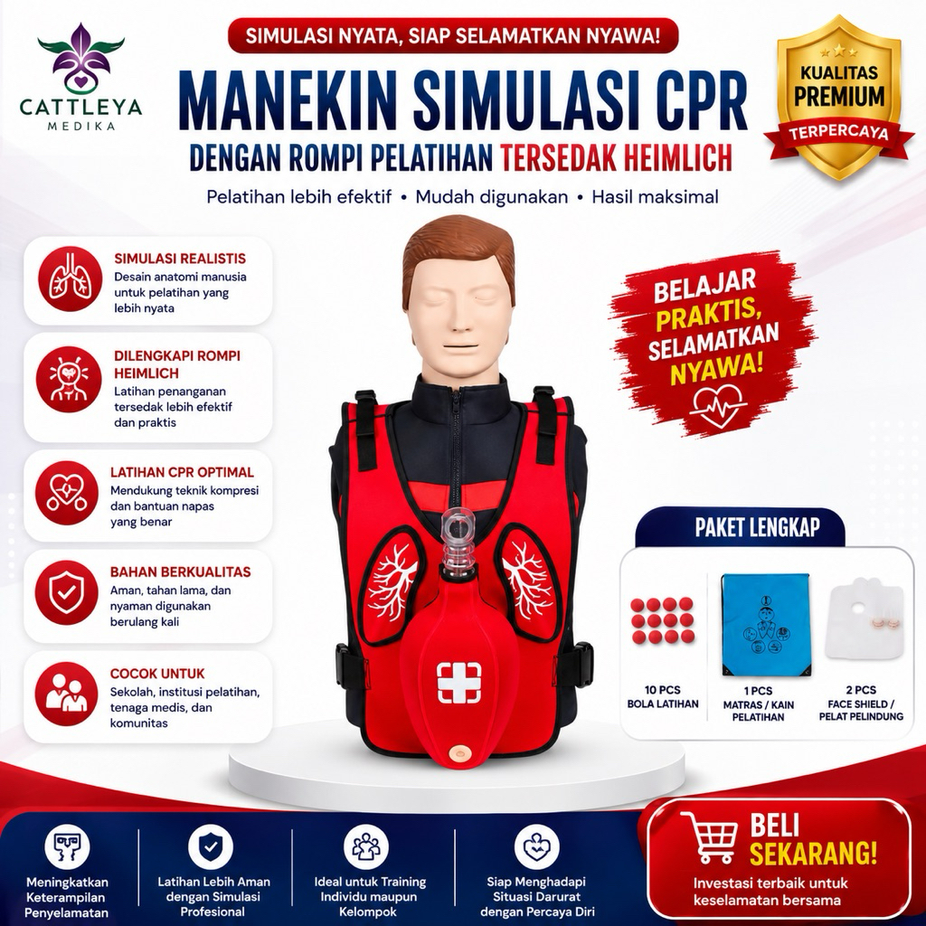 Phantom Manikin Simulator CPR Profesional Setengah Badan dengan Rompi Heimlich Maneuver / Alat Perag