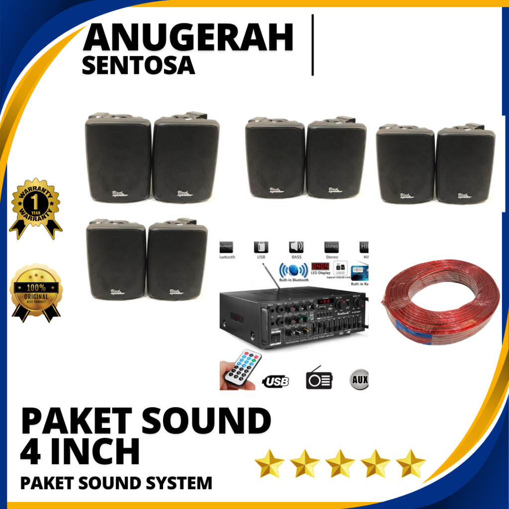 Paket Sound System Speaker Crimson, Black Spider 4 inch cocok untuk Cafe, Restiran, Kantor, dan Masj