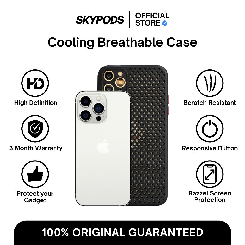 Skypods Cooling Breathable Case iPhone 7/8/X/11/12/13/14/15/16/17 Pro Max series with Camera Control
