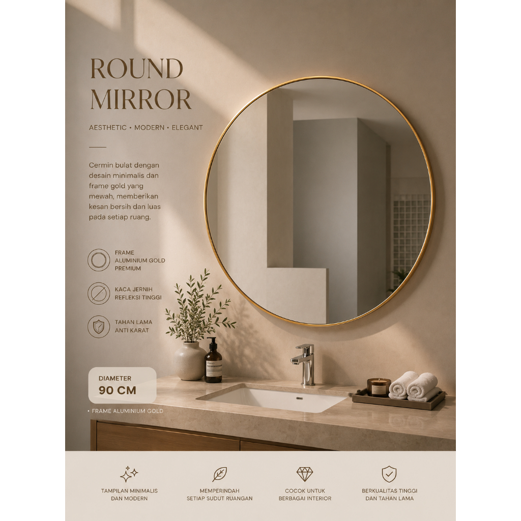 Cermin Bulat Dinding Aesthetic Frame Hitam/Putih/Gold  Cermin Dinding/ Cermin Aesthetic/ Kaca Dindin