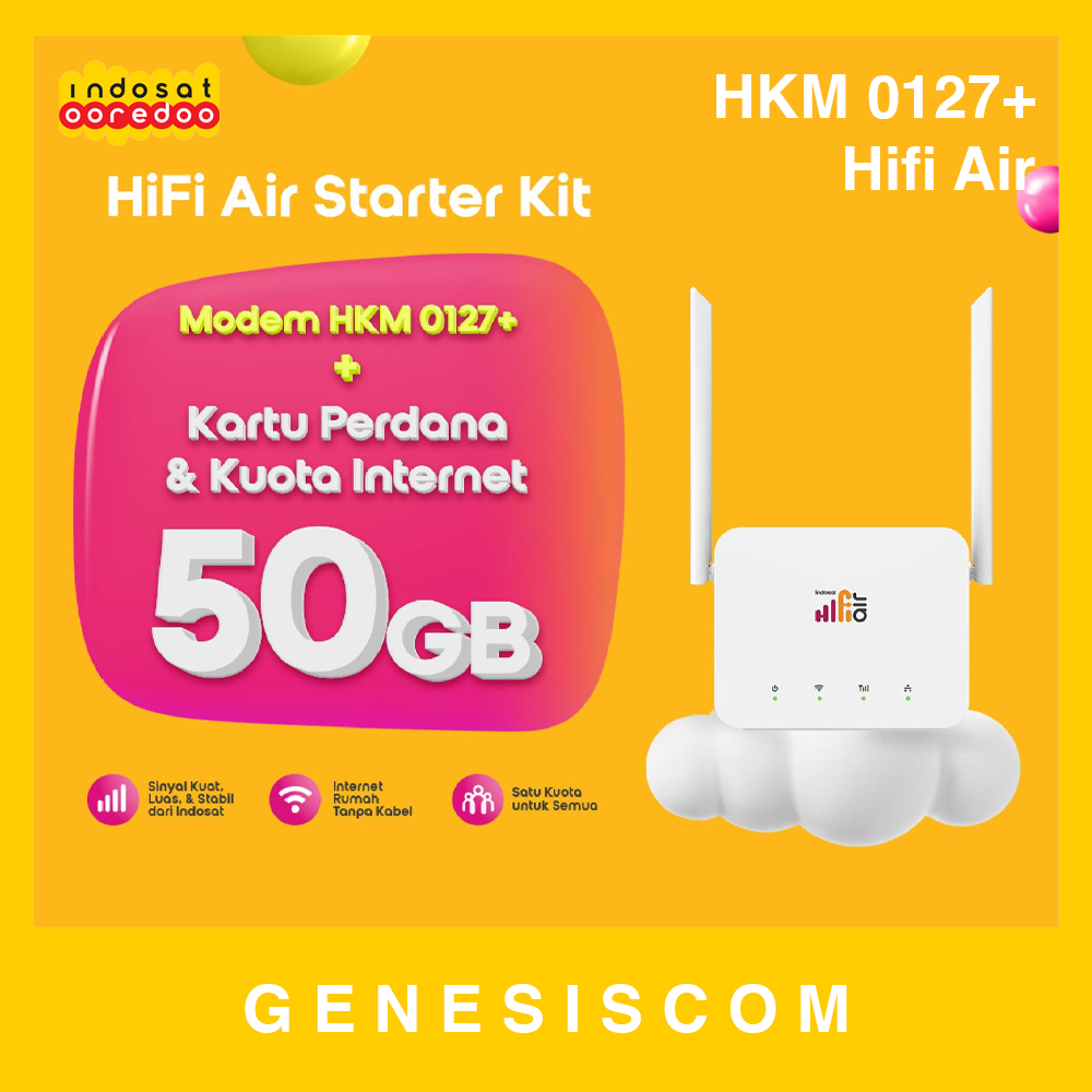 INDOSAT Hifi Air HKM-0127+ 50GB Free Kuota - Modem Wifi Router 4G LTE SIM Card Slot Wireless 2 Anten